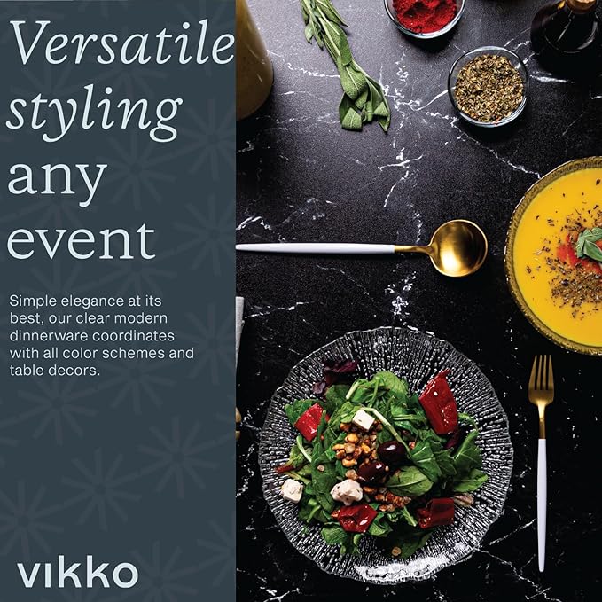 Vikko Salad Plate, Set of 6 Glass Plates, 8.5 Inch Dessert, Salad, Appetizer Plate, Elegant Textured Glass Design, Stackable Plates For Special Occasion, Dishwasher Safe