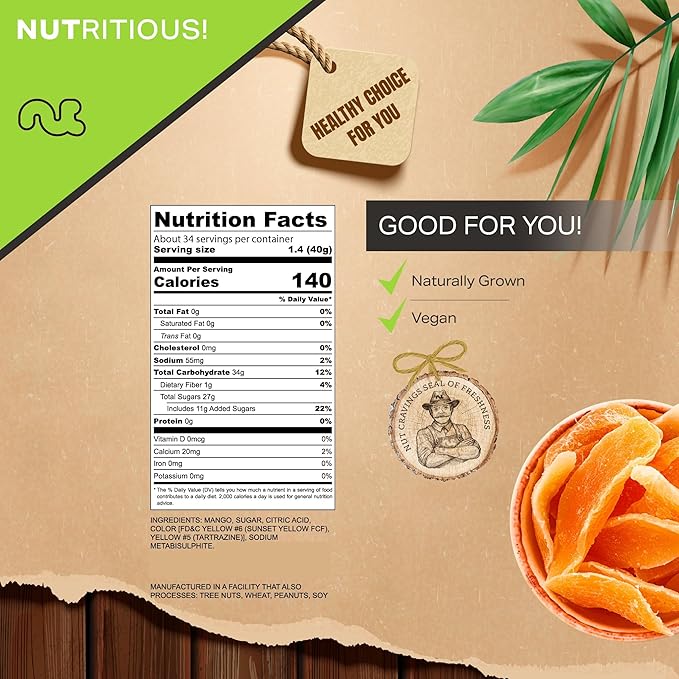 NUT CRAVINGS - Sun Dried Mango Slices, Lightly Sweetened (48oz, 3 LB) Bulk Dry Fruits Packed Fresh in Resealable Bag - Sweet Healthy Snack, Naturally Grown, Vegan, Kosher