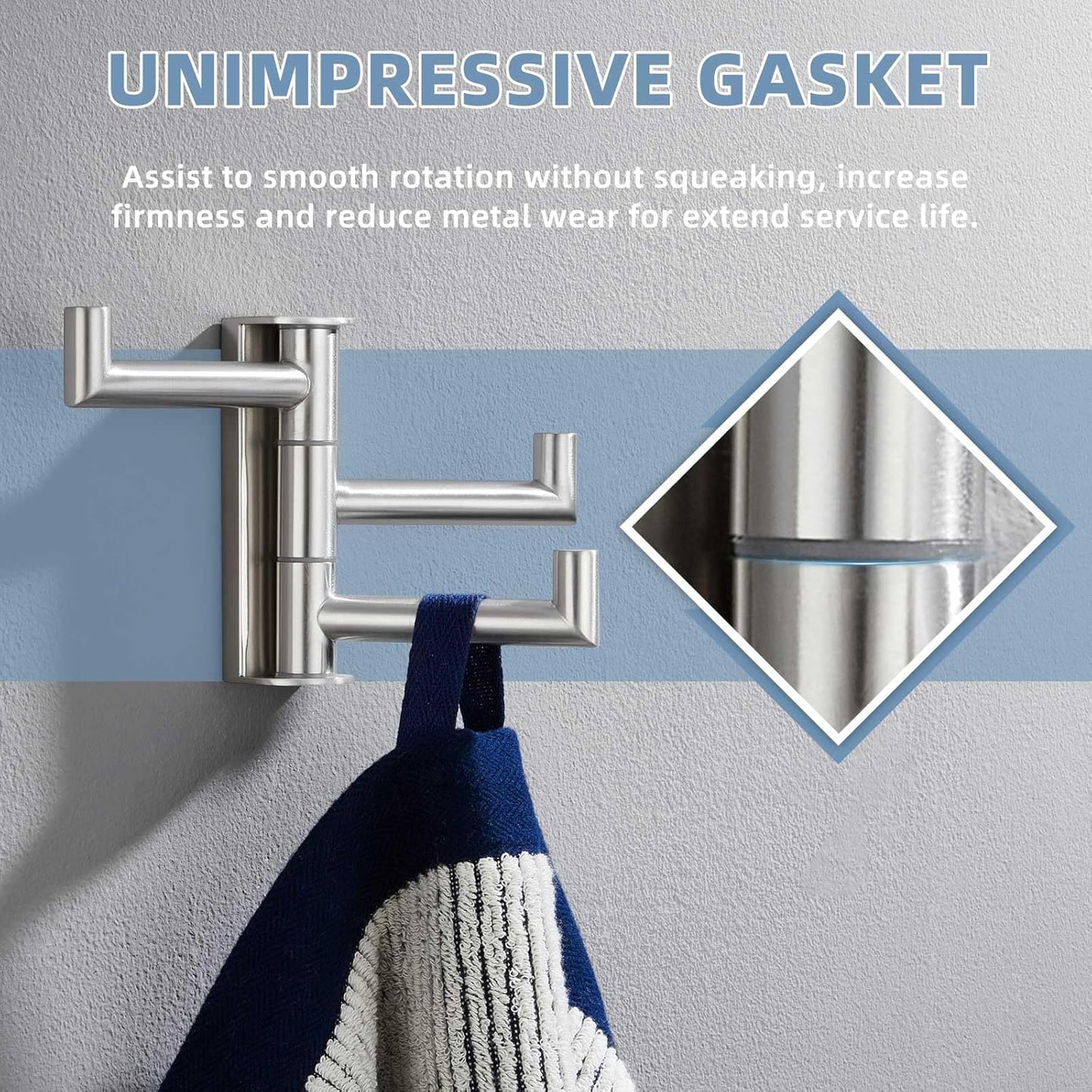 Suyar Bathroom Towel Hook 3 Arms, SUS 304 Stainless Steel Swivel Coat Robe Holder, Towel Hanger Wall Mounted, Brushed Nickel