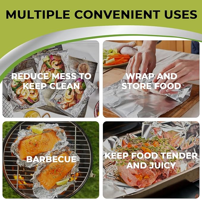 200 Pre-Cut Aluminum Foil Sheets, 12" x 10.75" Pop-Up Foil Sheets for Restaurant Use, Disposable Food Wrapping for Burritos, Hot Dogs, and Sandwiches