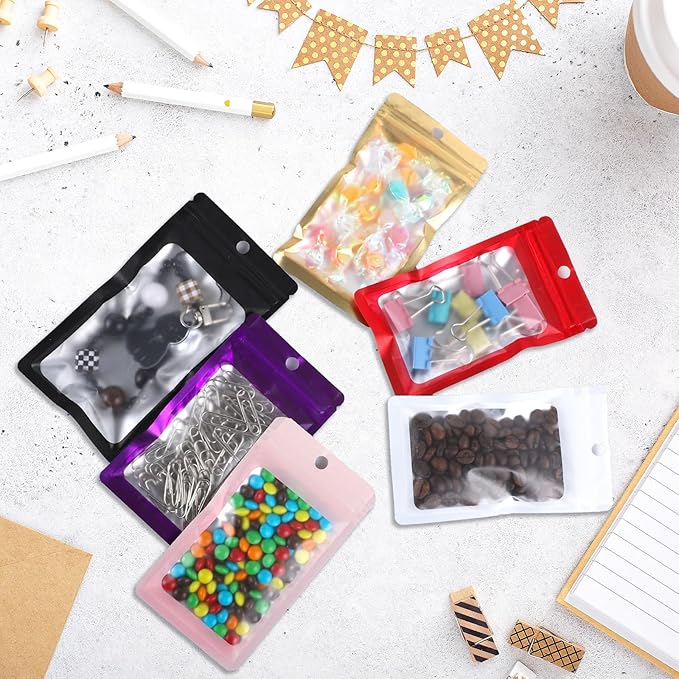 200 Pack Resealable Mylar Holographic Bags Food Storage Smell Proof Bags with Front Window Foil Packaging Pouch for Candy Sample Jewelry Small Business 4.72×7.87 Inch, Blue Fade Orange