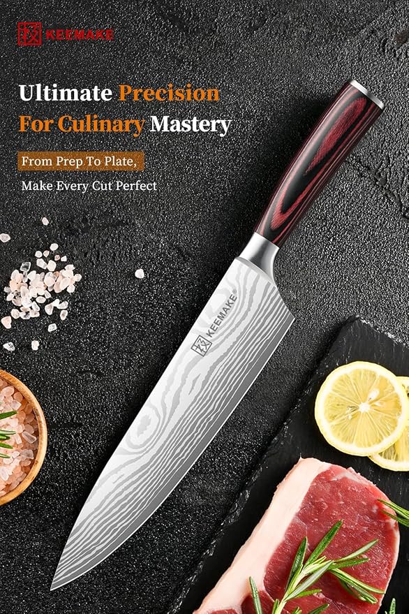 KEEMAKE Chef Knife 8 Inch - Ultra Sharp Kitchen Knife 1.4116 High Carbon Stainless Steel Blade, Ergonomic Handle, Professional Meat Knife for Home Cooking & Chefs, w/Sheath & Gift Box