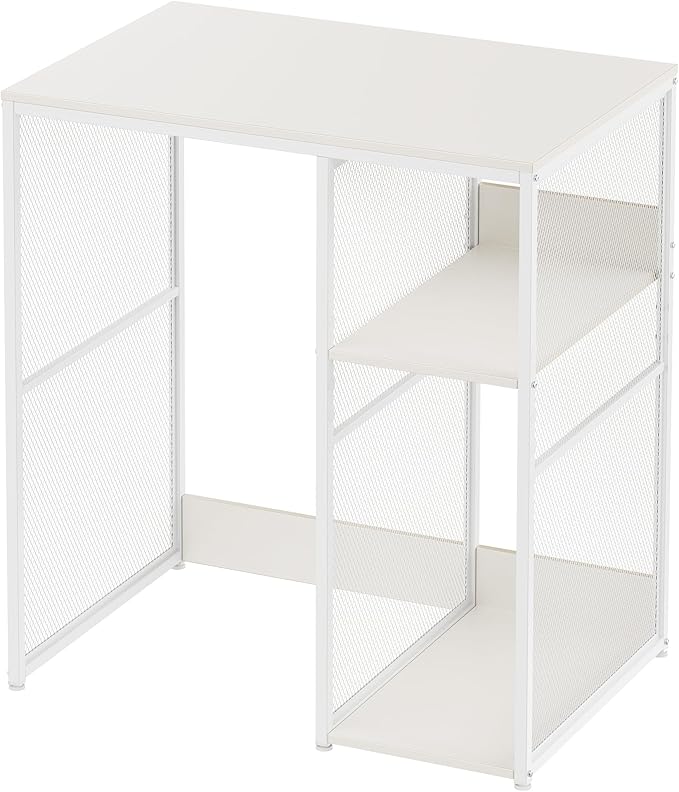 3-Tier Coffee Bar Cabinet with Mini Fridge Space, Simple Style Microwave Stand Bakers Rack, Utility Compact Refrigerator Storage Organizer for Home Kitchen Dorm, White