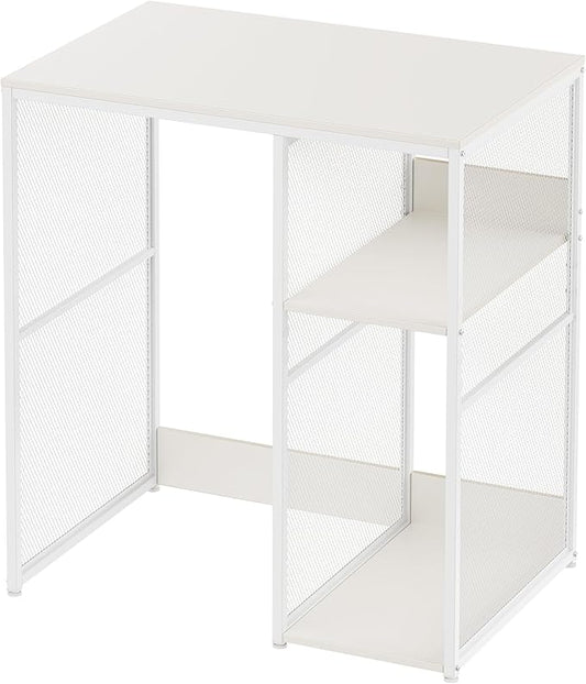 3-Tier Coffee Bar Cabinet with Mini Fridge Space, Simple Style Microwave Stand Bakers Rack, Utility Compact Refrigerator Storage Organizer for Home Kitchen Dorm, White