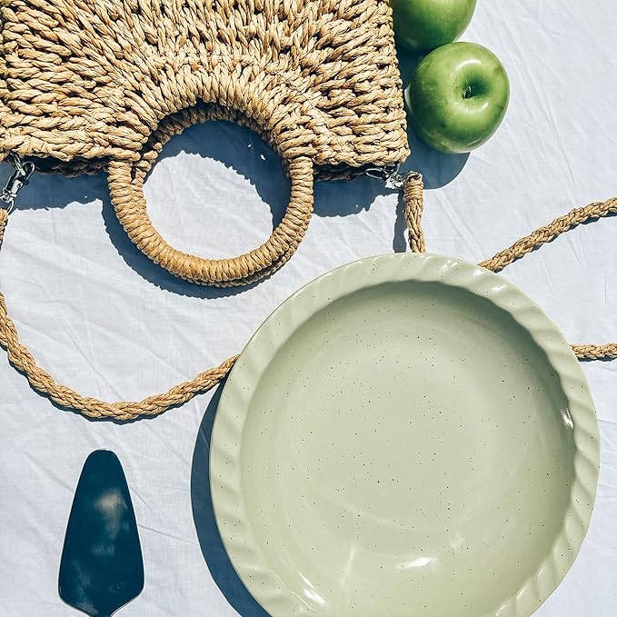 Mora Ceramics Classic 9 Inch Round Pie Pans Set of 2 - Dishwasher and Oven Safe, Shallow Pans for Baking Apple/Pumpkin Pies, Quiche, Rolls, etc.