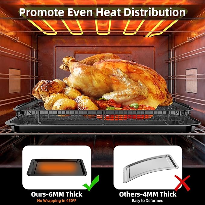 Air Fryer Basket for Oven, OPENICE 18.6" x 12.8" Air Fryer Basket and Tray Set, Extra Large Stainless Steel Air Fryer Pan Crisper Tray for Crisping Fried, Chicken, Bacon - Black