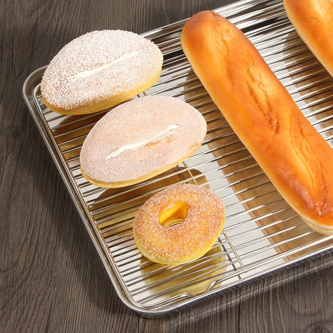 Cookie Sheet and Cooling Rack Set, 16 inch Stainless Steel Baking Pan with a Rack, Professional Bakeware, Healthy & Non-toxic & Rustproof & Easy Clean & Dishwasher Safe