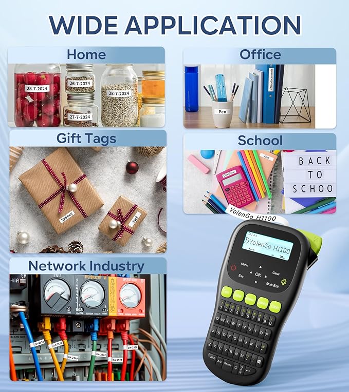 Label Maker Waterproof-Labels, Wire Cable Label Maker, Labeler Machine with Tapes Laminated, H1100 Handheld Labeling Maker with Backlit-LCD & One-Touch Key, Home Industrial Office Organization