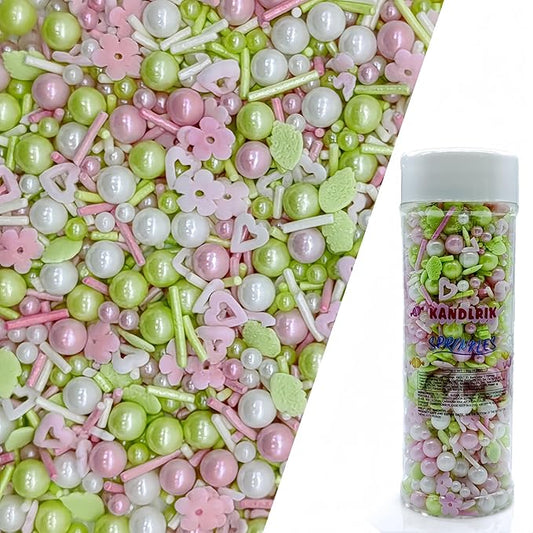 Flower Sprinkles Candy Mix Size Edible Pearls Cake Decorations Cupcake Toppers Cookie Decorating Perfect for Wedding Party Valentine Halloween Christmas Supplies 4.58OZ
