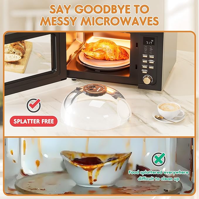 Microwave Splatter Cover for Food, Plastic Microwave Cover with Water Steamer and Integrated Handle, 10 Inch Splatter Guard Lid with Plate, Kitchen Gadgets & Accessories (Gray, 10 inch)