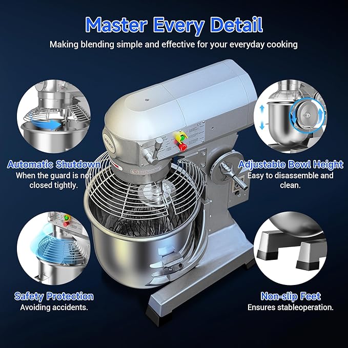Commercial Food Mixer 30Qt,1250W Commercial mixer 3-Speed Adjustable with Timing Function,Industrial Dough Mixer with Stainless Steel Bowl for Bakery Pizzeria (Upgrade)