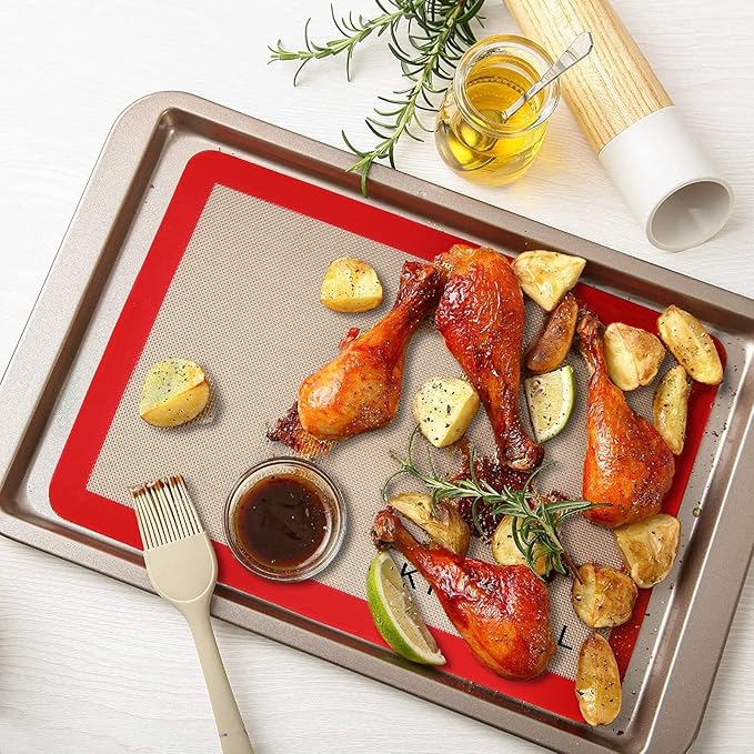 Silicone Baking Mat Half Sheet Non Stick Food Safe Baking Sheet for Oven - Replace Reusable Parchment Paper- Silicone Induction Cooktop Protector, Pan Liner 2 Pack,Cooking Essentials Gadgets