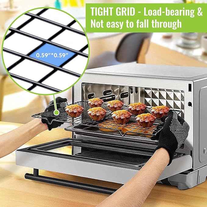 HULISEN Cooling Rack 2 Pack - 16" x 10", Nonstick Baking Rack with Handle fits Half Sheet Pan, Cookie Cooling Racks for Baking and Cooking, Wire Smoker Racks for Grilling, Oven Safe