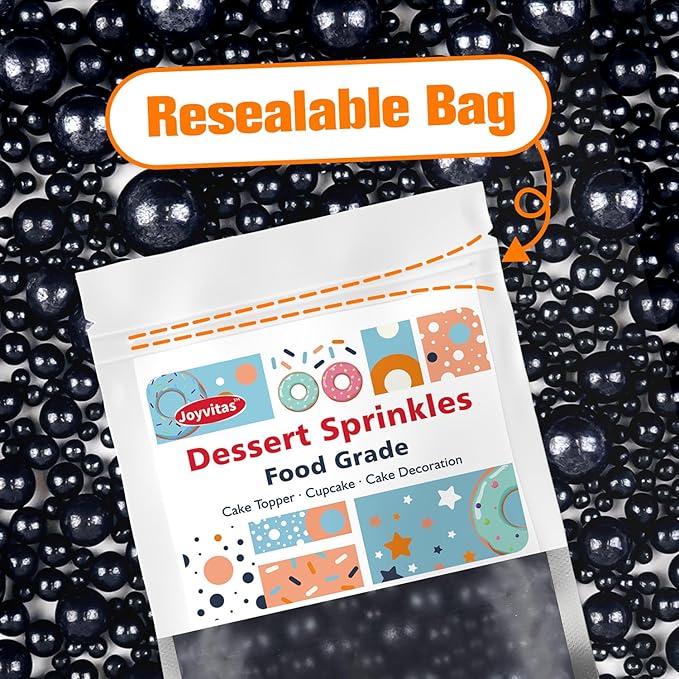 Black Pearl Sugar Sprinkles, Edible Black Sprinkles for Cake Decorating, 150g/5.29oz, Baking Cake Decorations, Ice Cream Toppers, Cupcakes, Cookies, Birthday, Wedding Party Chirstmas Supplies