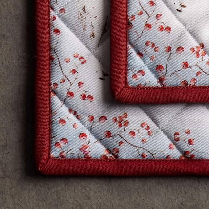 Maison d' Hermine Pot Holders Set 100% Cotton Heat Resistant Potholders 8" x 8" Hot Pads with Loop BBQ, Cooking, Baking, Grilling, Kitchen, Handling Hot Pans (Pack of 2, Fairytale Forest)