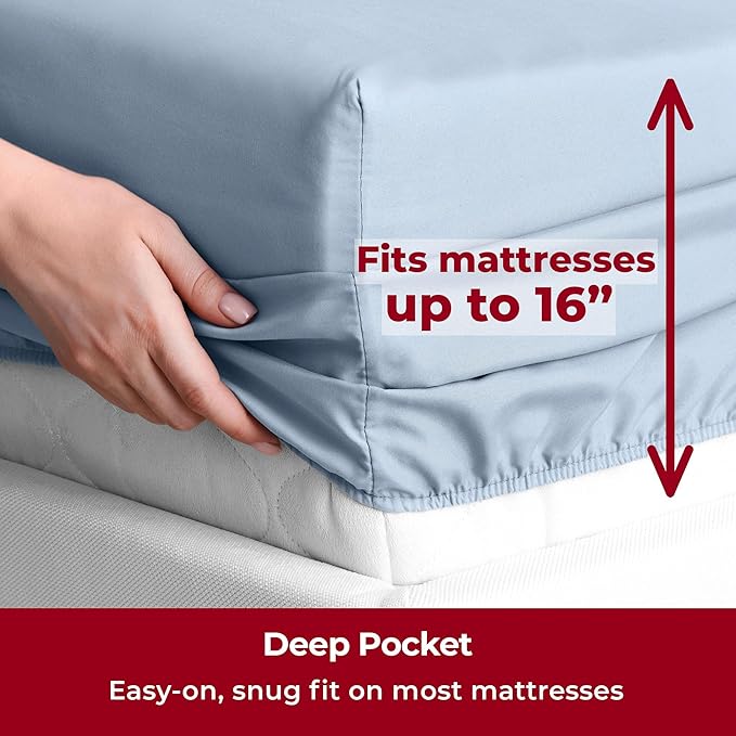 Mellanni Split King Sheets Set - 5 PC Iconic Collection Bedding - Hotel Luxury, Extra Soft, Cooling Bed Sheets - Wrinkle, Fade, Stain Resistant (Split King, Blue Hydrangea)