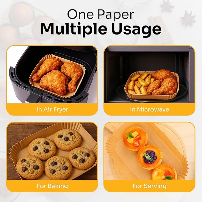 Mindful Design Air Fryer Paper Liners,125Pcs Parchment Paper, Air Fryer Disposable Liner for Microwave, Non-Stick Liners Rectangle Free of Bleach (8.5x5.5IN)