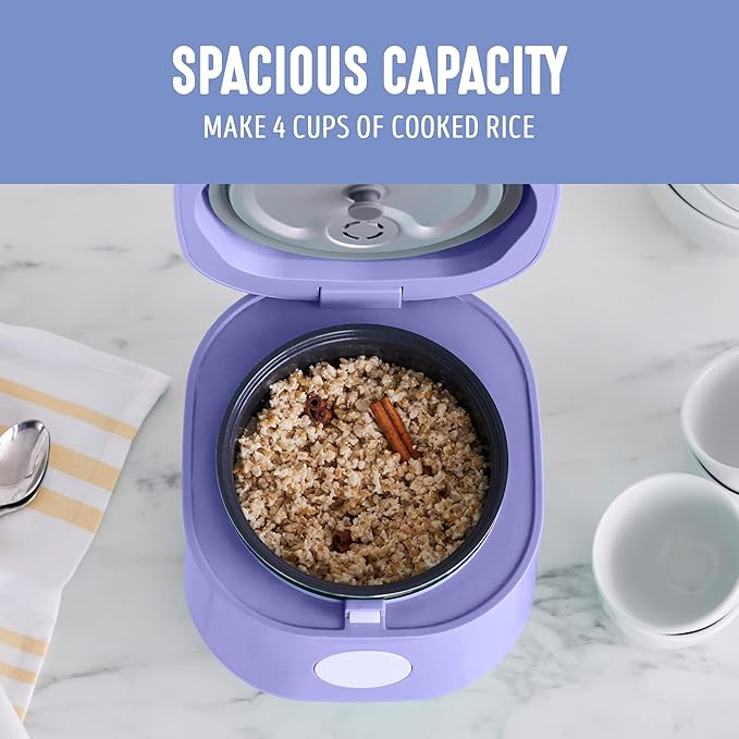 GreenLife Digital Rice Cooker, 2-Cups Uncooked/4-Cups Cooked, Removable Nonstick Ceramic PFAS-Free Pot, One-Touch Presets, Oats, Quinoa, Brown Rice, Auto Keep Warm, Fuzzy Logic Tech, 1.5 QT, Periwinkle