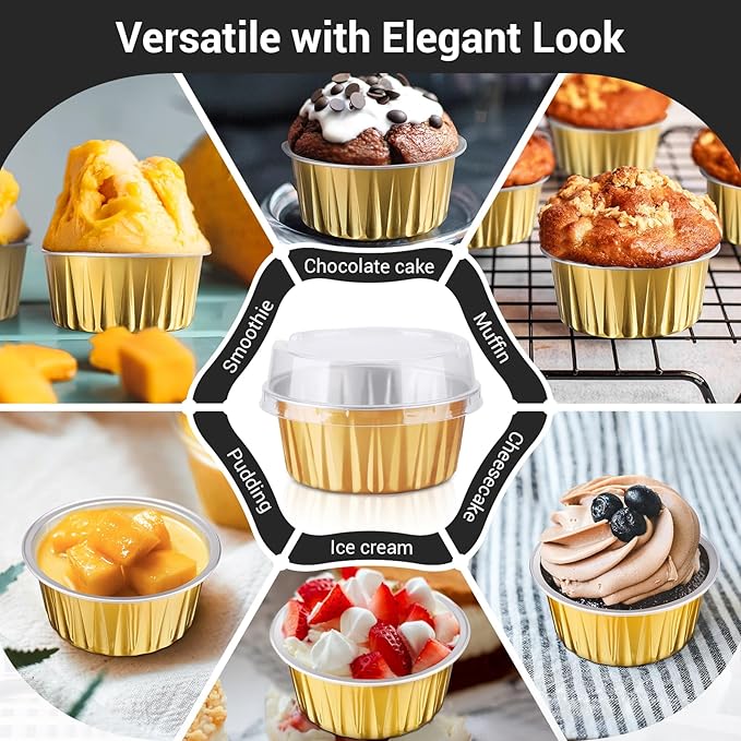 EUSOAR Mini Cheesecake Containers, 30pcs 5oz 125ml Aluminum Foil Muffin Liners Cups with Lids, Cupcake liners Baking Cups, Disposable Foil Ramekins Creme Brulee Pans Holders, Mini Pie Pans with Lids