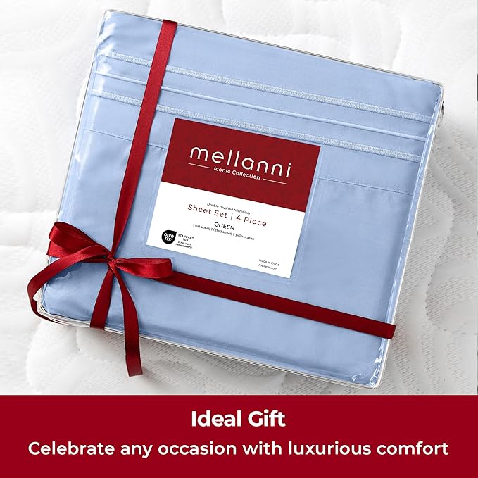 Mellanni Twin XL Sheets Set - 3 PC Iconic Collection Bedding - Hotel Luxury, Extra Soft, Cooling Bed Sheets - Wrinkle, Fade, Stain Resistant (Twin Extra Long, Sky Blue)