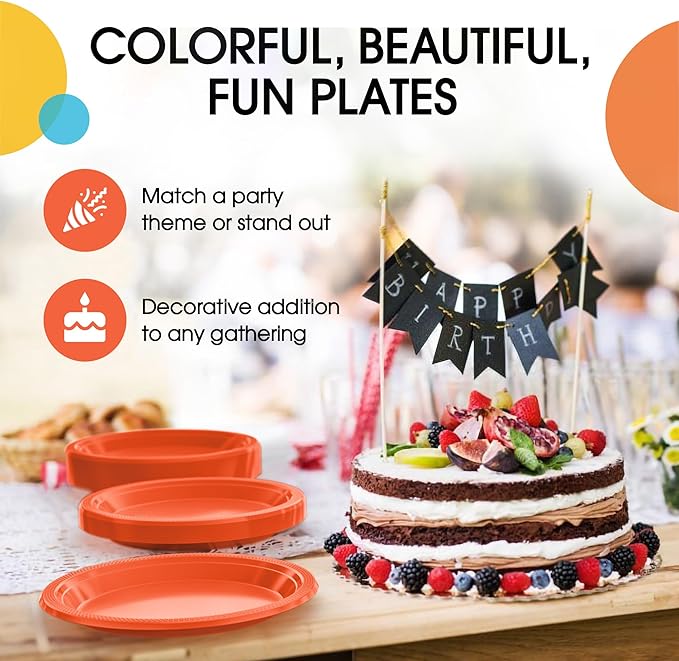 Exquisite Party Solids Orange Plastic Plates For Party 7" Orange Disposable Plates Heavy Duty Supplies 100 Pcs Plastic Dinnerware Sets Heavy Duty 350 GSM Disposable Dinnerware Set