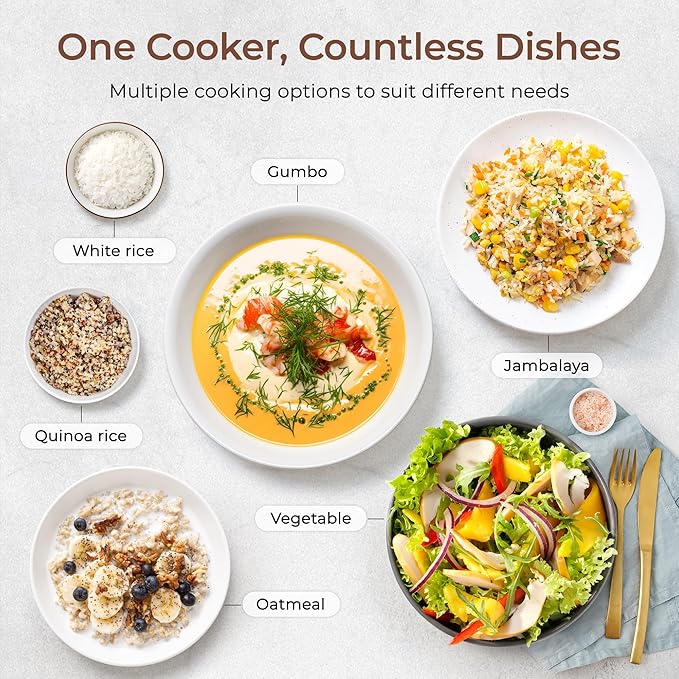 TOKIT Rice Cooker Small 3 Cup Uncooked /6 Cup Cooked, Modern Multifunctional Mini Rice Cooker with Display Touch Button for 1-3 People Ceramic Coated Non-Stick Pot 8 Cook Functions - Cooking & Warmer