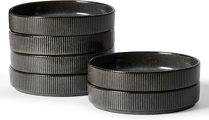 famiware Star 7.5" Pasta Bowls Set, Salad Bowl Set of 6, Double Reactive Glaze, Stackable, Perfect for Your Friend for Housewarming, Thanksgiving, Christmas, Deep Forest