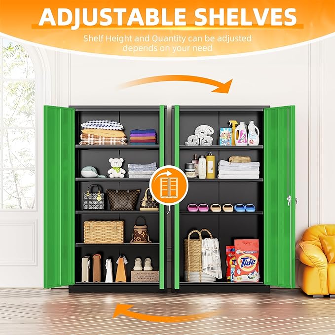 INTERGREAT Storage Cabinet, 72” Steel Locking Closet with Doors and 4 Adjustable Shelves, Tool Unit for Home Office, Garage & Tall Lockable File Cabinet, Black Green.
