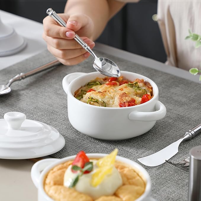 MALACASA Mini Cocotte Set - 14 OZ Small Casserole Dishes with Lids and Handles, Ceramic Mini Dutch Oven Set of 4, Small Baking Ramekins for Lasagna, Soufflé, Oven, Microwave & Dishwasher Safe, Series BAKE.BAKE