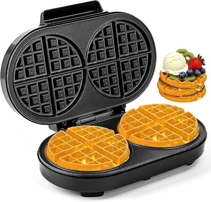 Double Waffle Maker 6 Inch, 1200W Belgian Waffle Maker for Breakfast and Snacks, Makes 2 Personalized Individual Keto Chaffles, Waffle Iron with Nonstick Plates, Temperature Knob, Black