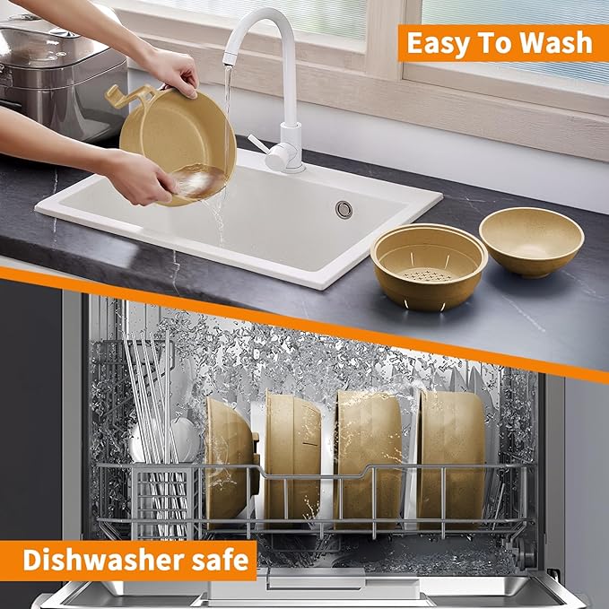 Ramen Cooker,32oz Ramen Bowl Set,Microwave Ramen Bowl, Microwave Bowl with Lid, Portable Noodle Bowls,for Home Office Dorm Room College gift (Khaki)