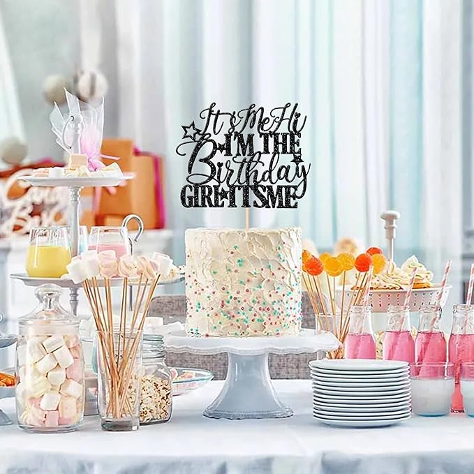 1 PCS It's Me Hi I'm the Birthday Girl It's Me Cake Topper Glitter Go Shawty It's Your Birthday Cake Pick for Funny Hot Pop Music Singer Theme Girls Birthday Party Cake Decorations Supplies Black