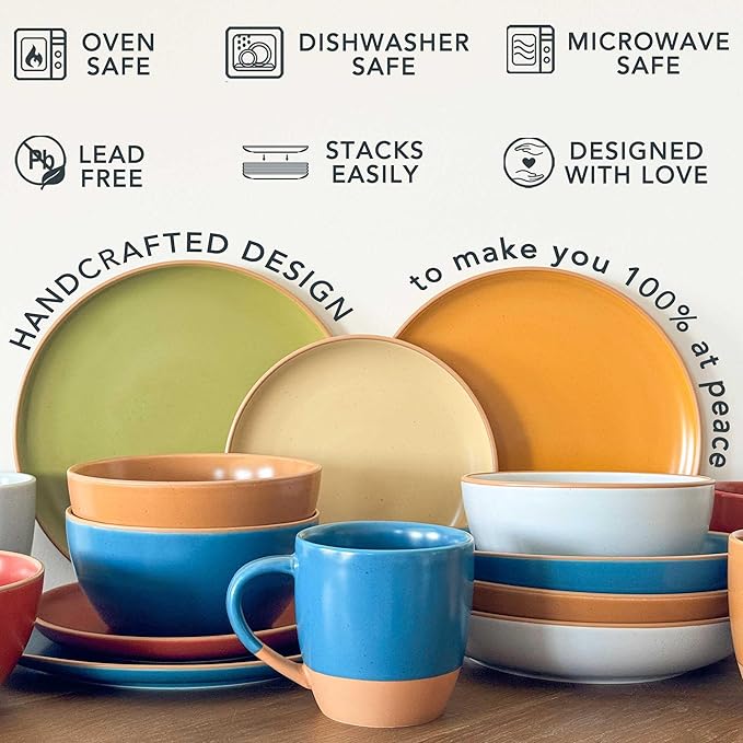Mora Ceramic Artisan Matte Bowls For Kitchen 28oz - Bowl Set of 4 For Cereal, Salad, Pasta, Soup, Dessert etc - Dishwasher, Microwave, and Oven Safe - For Breakfast, Lunch and Dinner - Marina Colors