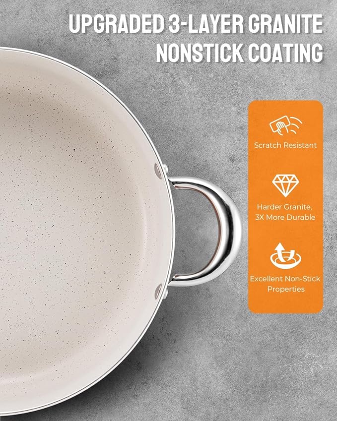 BEZIA 6 Quart Nonstick Stock Pot with Lid, Induction Cooking Pot Pot for All Stovetops, Non-toxic and Oven Safe, PFOA PFAS Free, Golden