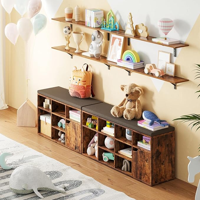 DINZI LVJ Long Wall Shelves, 55.1Inch Wall Mounted Shelves Set of 2, Extra Large Floating Storage Ledges with Sturdy Metal Brackets for Living Room, Bathroom, Bedroom, Kitchen, Rustic Brown