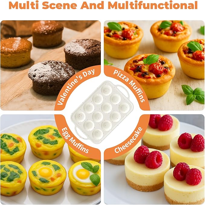 2Pack Mini Muffin Pan For Baking With Metal Reinforced Frame, 12 Cup Silicone Nonstick Cupcake Pan, BPA Free Silicone Mini Muffin Pan, Cupcake Baking Pan Molds for Oven