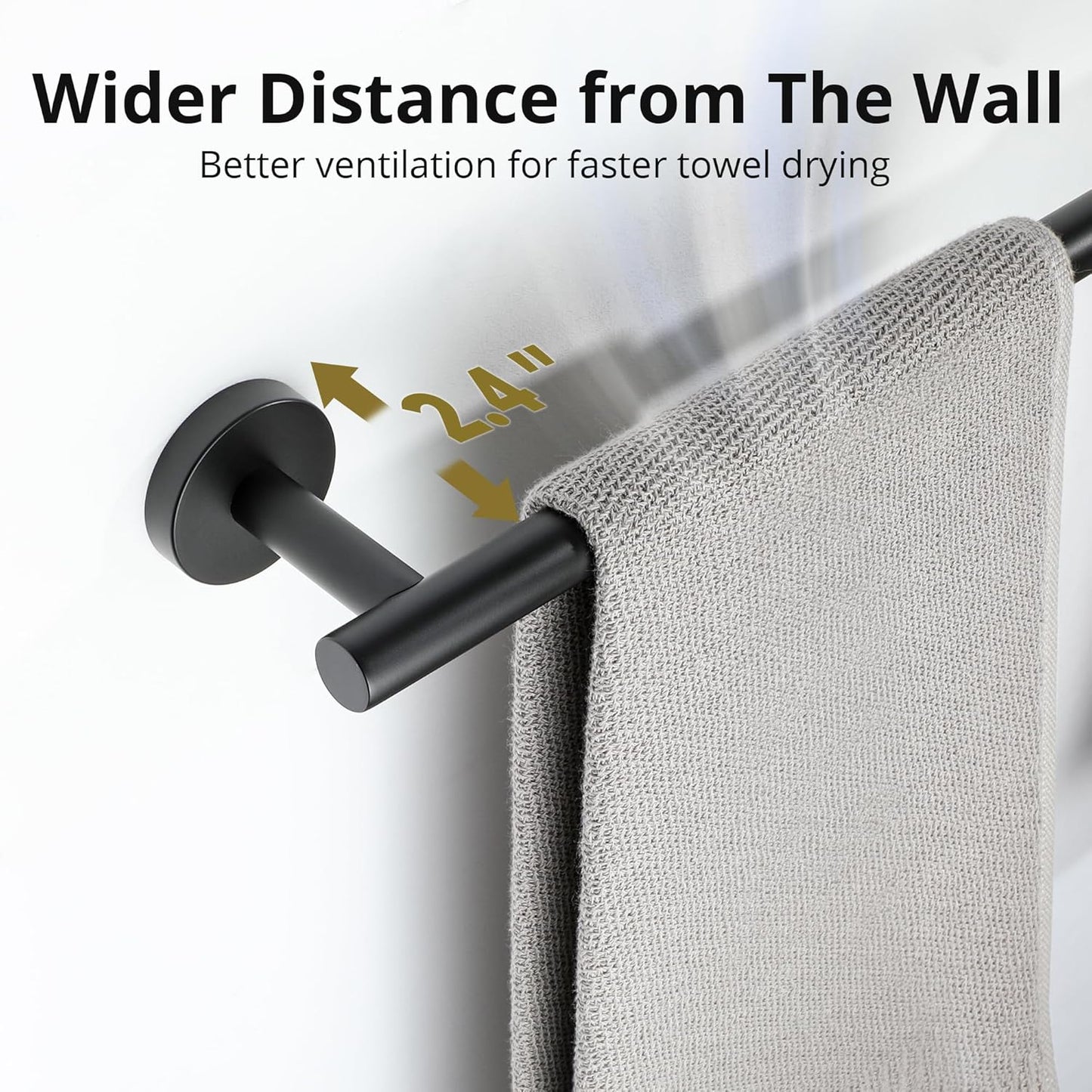 SAYAYO Black Towel Racks for Bathroom, 24 Inch Towel Bar Towel Rod Towel Holder Wall Mount SUS304 Stainless Steel (26 Inch Total Length)