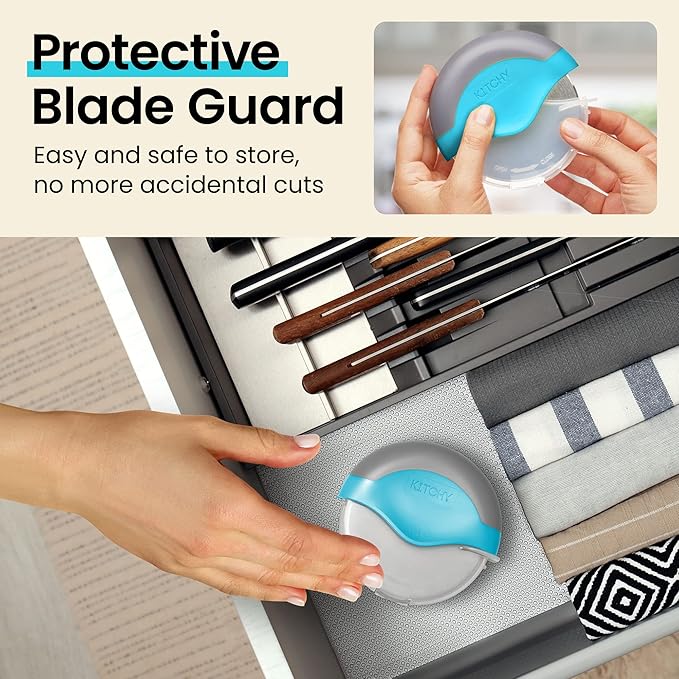 Kitchy Pizza Cutter Wheel with Protective Blade Cover, Ergonomic Pizza Slicer (Blue)