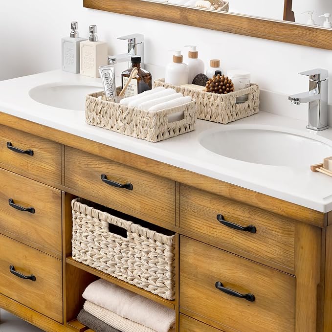 GRANNY SAYS Wicker Baskets for Organizing, Storage Basket for Shelves, Shelf Baskets with Handles, Waterproof Woven Basket for Living Room, Rectangular Baskets for Entryway, 2-Pack