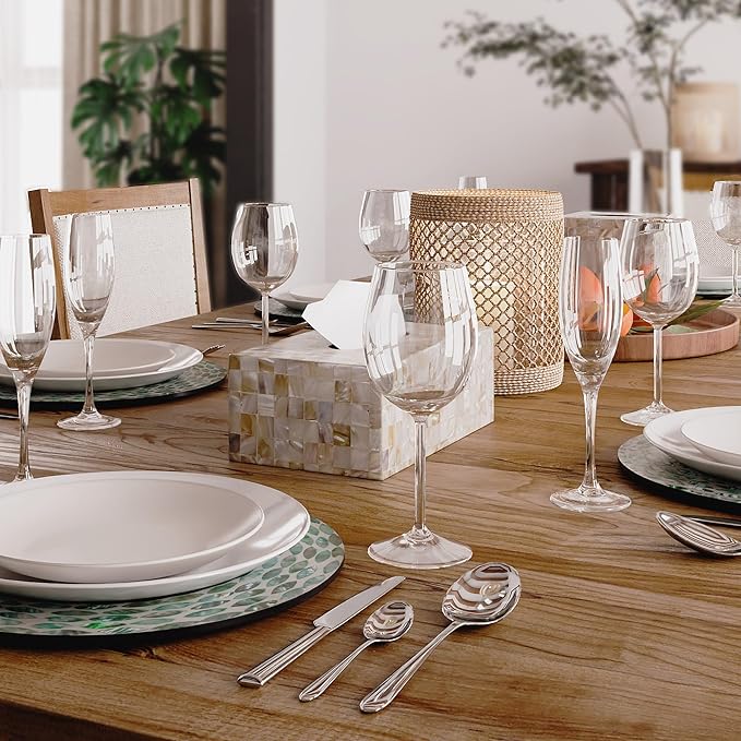 PEMAR Rectangular Mother of Pearl Lacquer Nacre Inlay Wood Tissue Box, Handmade Rectangle Tissue Box Cover Holder Decorative Napkin Dispenser Organizer Rustic Farmhouse Vintage Decor (White Sand)