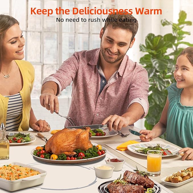 Electric Food Warming Mat, Full-Surface Silicone Food Warmer Heating Pad with Adjustable Temperature & Time, Portable Foldable Warming Tray for Buffet, Parties, Gatherings, Travel, Home Use