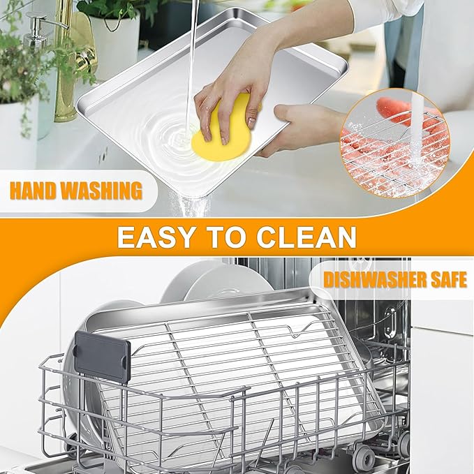 Homikit Baking Sheet with Wire Rack, 10 x 8 Inch Stainless Steel Cookie Sheets for Baking, Small Baking Pan with Cooling Rack, Nonstick Metal Toaster Oven Bacon Tray, Rust Free & Dishwasher Safe