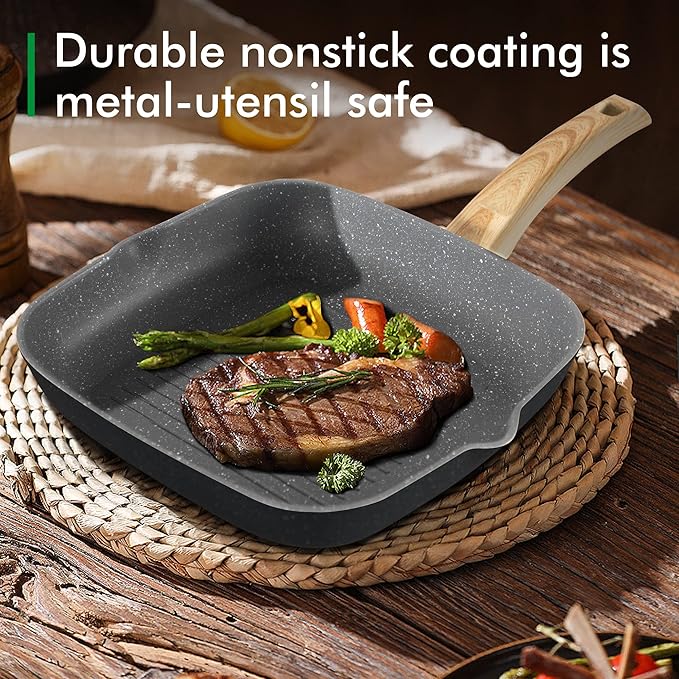 MAISON ARTS 17 Piece Pots and Pans Set Non Stick, Kitchen Cookware Sets with Nonstick Granite Stone Coating, Suitable for Induction Cooktops, Grey