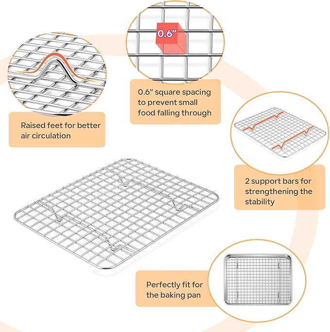 TeamFar Toaster Oven Pan with Rack Set, 9 x 7 x 1 Inch Stainless Steel Mini Baking Pan Tray with Grid Rack for Baking Roasting Cooling, Non-Toxic & Heavy-Duty, Dishwasher Safe, (2 Pans + 2 Racks)