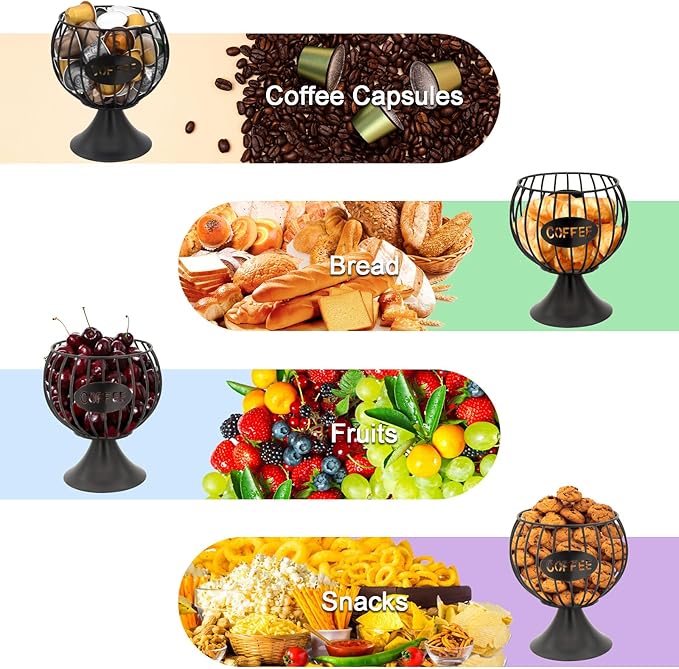 K Cup Holder and Pod Storage Organizer for Counter - Metal Basket for Keuring Pods, Coffee Bar Decor, Capsule and Creamer Organizer - Black