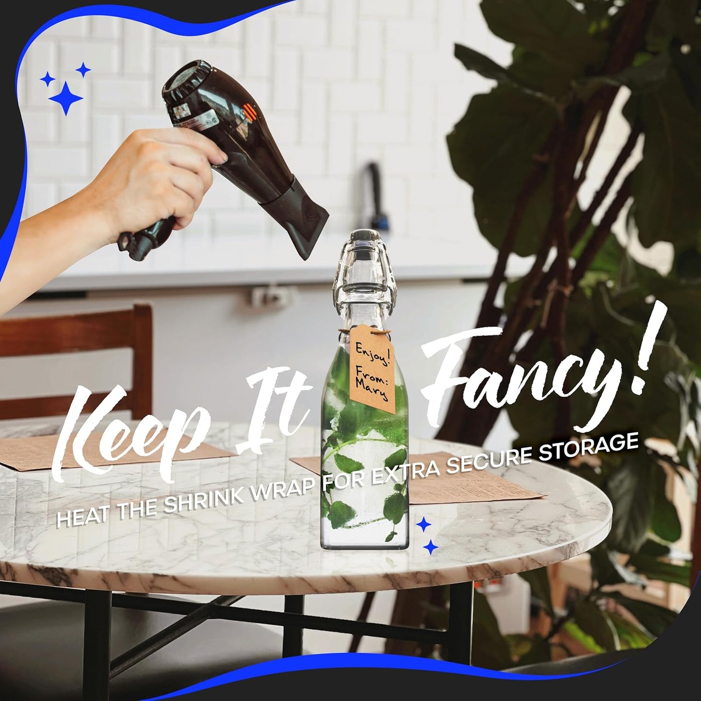 Nevlers 12 Oz Flip Top Glass Bottle 12 Pack | Square Swing Top Glass Bottles with Lids, Shrink Wrap, Paper Tags + String, Foldable Funnel, Cleaning Brush, & Gold Marker | Clear Syrup Container Set