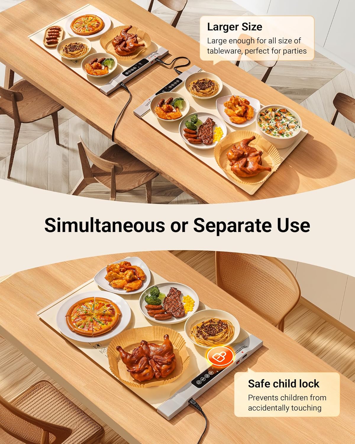 Warming Mat for Food, 2 Pack Food Warming Mat, Electric Warming Tray for Buffets Party with 7 Adjustable Temperature, 6 Timer, Fast Heating Silicone Food Warmer for Parties Home Travel Countertop