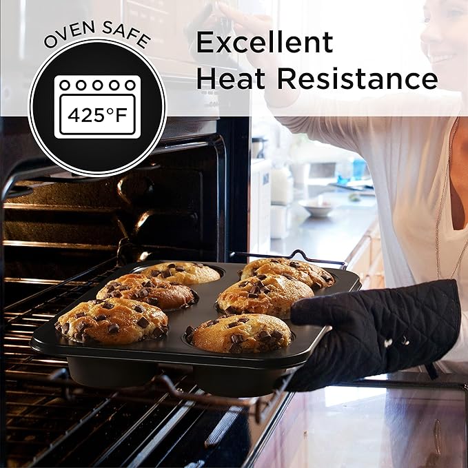 Wrenbury Jumbo Muffin Pan 6 Cup - Nonstick XL Deep Muffin Pan for Baking 3.75" Cup - Big Cup Tin - Oversized Extra Large Cupcake Mold - Dishwasher Safe - PTFE Free