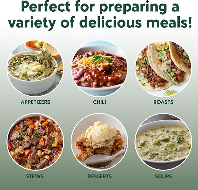 COOK WITH COLOR 2QT Mini Electric Round Slow Cooker - Adjustable Settings, Removable Stoneware Pot, Tempered Glass Lid, Dishwasher Safe, Cool-Touch Side Handles, Dark Sage