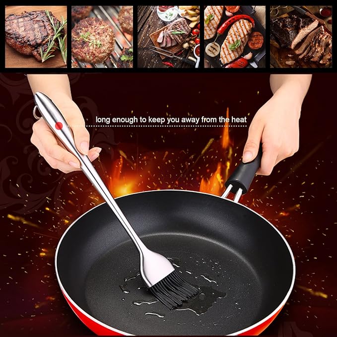 Kaycrown Stainless Steel Turkey Baster With BBQ/Grill Basting Brush, Commercial Grade Quality Rubber Bulb Including 2 Flavor Needles And Cleaning Brush For Easy Clean Up